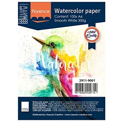 Creative Florence Akvarellpapper Slätt, Vattenfärgspapper för Akvarelltekniker A6, Vit, Akvarellark för Målning, Scrapbooking och Pappershantverk, 300 Gsm Creative Florence Akvarellpapper Slätt, Vattenfärgspapper för Akvarelltekniker A6, Vit, Akvarellark för Målning, Scrapbooking och Pappershantverk, 300 Gsm