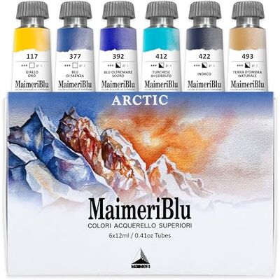 Maimeri Blu BLU, konstakvareller, arktiska set, kartonglåda, blandade färger, 6 stycken, 12 ml, flerfärgad, 12 ml Maimeri Blu BLU, konstakvareller, arktiska set, kartonglåda, blandade färger, 6 stycken, 12 ml, flerfärgad, 12 ml