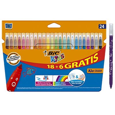 BIC Nordic AB Kids Kid Couleur Tuschpennor Medelstor Spets – Blandade Färger, Värdepack 18+6 BIC Nordic AB Kids Kid Couleur Tuschpennor Medelstor Spets – Blandade Färger, Värdepack 18+6