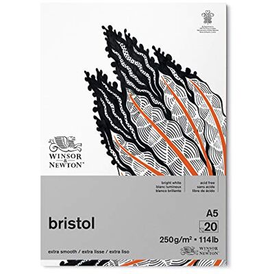 Winsor & Newton 6661544 Bristol ritpapper i block – 20 ark DIN A5, 250 g/m², huvudlimmat, strålande vitt papper för ritningar med tekniska pennor, fineliner, bläckpennor, airbrush Winsor & Newton 6661544 Bristol ritpapper i block – 20 ark DIN A5, 250 g/m², huvudlimmat, strålande vitt papper för ritningar med tekniska pennor, fineliner, bläckpennor, airbrush
