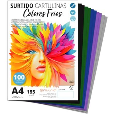 OFITURIA A4 färgglada kartonger blad för kreativ fritid, utbildning, hem, konst eller kontor 100 blad, blandade kalla toner OFITURIA A4 färgglada kartonger blad för kreativ fritid, utbildning, hem, konst eller kontor 100 blad, blandade kalla toner