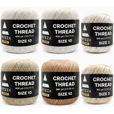ARTEZA virkad tråd set – 6-pack 100% bomullsgarn för virkning, merceriserat – storlek 25 cm vit, beige och naturlig – storlek 7,6 cm vit och naturlig – mjuk och färgglad stickning och ARTEZA virkad tråd set – 6-pack 100% bomullsgarn för virkning, merceriserat – storlek 25 cm vit, beige och naturlig – storlek 7,6 cm vit och naturlig – mjuk och färgglad stickning och