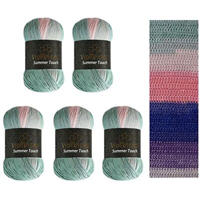Wollbiene Ullbi Summer Touch batik 5 x 100 gram ull flerfärgad med färggradient, 500 gram merceriserad stickull mikrofiberakryl (511 rosa mynta blå) Wollbiene Ullbi Summer Touch batik 5 x 100 gram ull flerfärgad med färggradient, 500 gram merceriserad stickull mikrofiberakryl (511 rosa mynta blå)