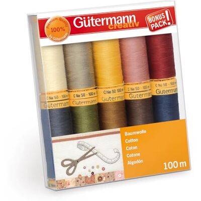 Gütermann creativ Sytrådset med 10 spolar bomull 100 m i olika färger, flerfärgad, 100 x 118 x 22 mm Gütermann creativ Sytrådset med 10 spolar bomull 100 m i olika färger, flerfärgad, 100 x 118 x 22 mm