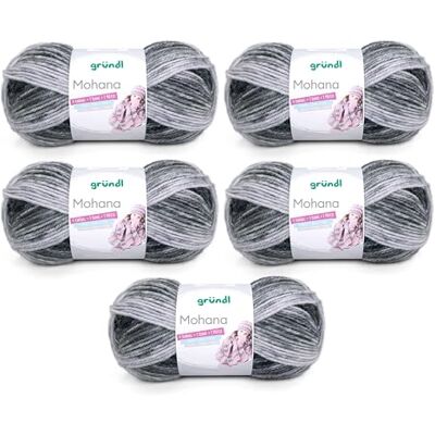 Gründl Ull Mohanna stick- och virkgarn tillverkat av 90% polyakryl, 10% mohair, 5 x 100 g, tjock ull, grå-antracit-svart Gründl Ull Mohanna stick- och virkgarn tillverkat av 90% polyakryl, 10% mohair, 5 x 100 g, tjock ull, grå-antracit-svart
