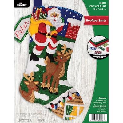 Bucilla , Rooftop Santa, Felt Applique 18" Stocking Making Kit, Perfect for DIY Arts and Crafts, 89626E Bucilla , Rooftop Santa, Felt Applique 18" Stocking Making Kit, Perfect for DIY Arts and Crafts, 89626E