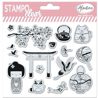 Aladine Stampo Clear Japan 15 genomskinliga stämplar för scrapbooking, korttillverkning, kreativ fritid körsbärsblommor, Maneki Neko katt, Koikarp, asiatisk 04243 Aladine Stampo Clear Japan 15 genomskinliga stämplar för scrapbooking, korttillverkning, kreativ fritid körsbärsblommor, Maneki Neko katt, Koikarp, asiatisk 04243