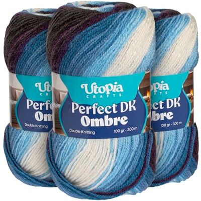Utopia Crafts DK Ombre flerfärgad dubbelstickat garn 3 x 100 g (002) Utopia Crafts DK Ombre flerfärgad dubbelstickat garn 3 x 100 g (002)