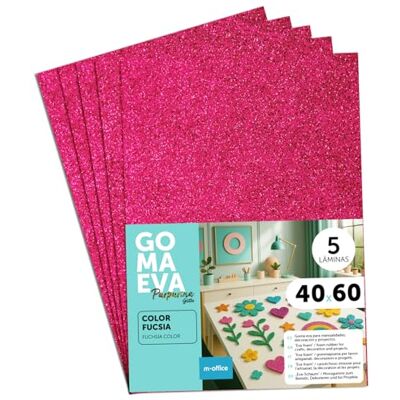 m-office Färgglada Glitterade Eva Gummiark, Crepla Gummi för Scrapbooking, Skola, Kreativa Kartonger, Hantverk, Scenografiska Kakor, Skola eller Konstprojekt 40 x 60 cm (Fuchsia, 5uds) m-office Färgglada Glitterade Eva Gummiark, Crepla Gummi för Scrapbooking, Skola, Kreativa Kartonger, Hantverk, Scenografiska Kakor, Skola eller Konstprojekt 40 x 60 cm (Fuchsia, 5uds)