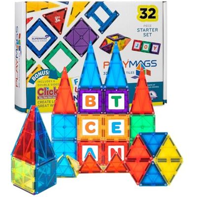 Playmags 32 + 6 Piece Junior Set: nu med Starkare Magneter, Robust, Super Tålig med Vivid Clear Color Plattor. 6 Bit Clickins Tillbehör för att Förbättra din Kreativitet Playmags 32 + 6 Piece Junior Set: nu med Starkare Magneter, Robust, Super Tålig med Vivid Clear Color Plattor. 6 Bit Clickins Tillbehör för att Förbättra din Kreativitet