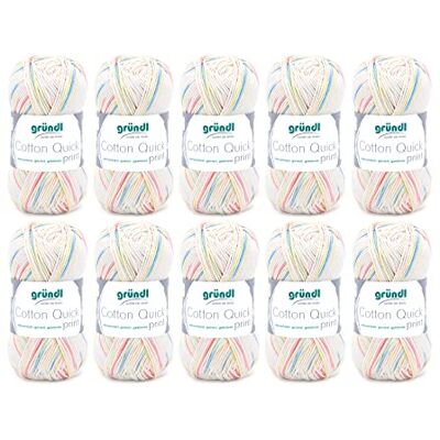 Gründl Cotton Quick Print stickgarn/virkgarn (färgglatt garn tillverkat av 100% bomull, OEKO-TEX certifierad, nåltjocklek: 3 – 4) 10 x 50 g, baby flerfärgad Gründl Cotton Quick Print stickgarn/virkgarn (färgglatt garn tillverkat av 100% bomull, OEKO-TEX certifierad, nåltjocklek: 3 – 4) 10 x 50 g, baby flerfärgad