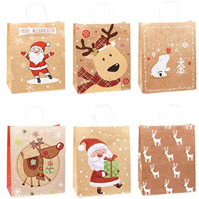 TSI Presentpåsar av kraftpapper jul 12-pack, storlek: stor (H x B x D 32 x 26 x 12 cm), Art. Nr 88316 TSI Presentpåsar av kraftpapper jul 12-pack, storlek: stor (H x B x D 32 x 26 x 12 cm), Art. Nr 88316