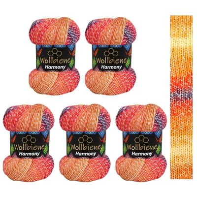 Wollbiene 5 x 100 g ullbi Harmony batik 500 gram med färggradient 30% bomull flerfärgad stickad ull virkad ull ull året runt (8060 blå röd orange) Wollbiene 5 x 100 g ullbi Harmony batik 500 gram med färggradient 30% bomull flerfärgad stickad ull virkad ull ull året runt (8060 blå röd orange)