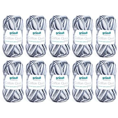 120 Gründl Cotton Quick Print stickgarn/virkgarn (färgglatt garn tillverkat av 100% bomull, OEKO-TEX certifierad, nåltjocklek: 3 – 4) 10 x 50 g, svart-grå flerfärgad 120 Gründl Cotton Quick Print stickgarn/virkgarn (färgglatt garn tillverkat av 100% bomull, OEKO-TEX certifierad, nåltjocklek: 3 – 4) 10 x 50 g, svart-grå flerfärgad