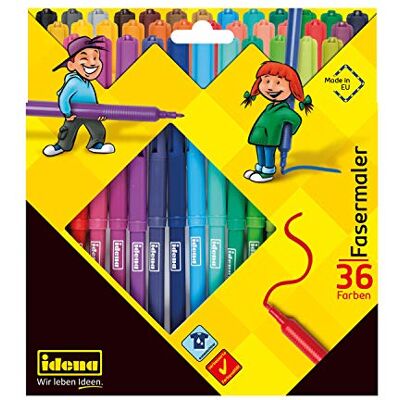 Idena 10039 – fibermålare, 36 stycken i kartongfodral, med 2 mm spets, färgintensiv, tvättbar, för målning och teckning på dagis, skolan och på fritiden Idena 10039 – fibermålare, 36 stycken i kartongfodral, med 2 mm spets, färgintensiv, tvättbar, för målning och teckning på dagis, skolan och på fritiden