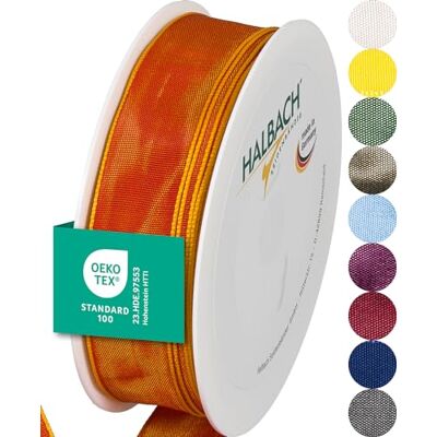 Halbach sidenband premium presentband med trådkant bredd 25 mm längd 25 m Öko-Tex 100 certifierat band Taftband Made in Germany, färg: mörkorange Halbach sidenband premium presentband med trådkant bredd 25 mm längd 25 m Öko-Tex 100 certifierat band Taftband Made in Germany, färg: mörkorange
