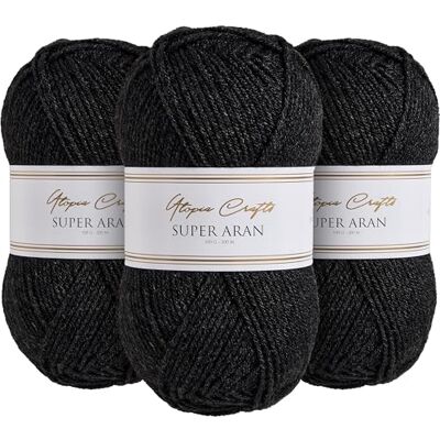 Utopia Crafts Super Aran stick- och virkgarn 3 x 100 g (kolgrå) Utopia Crafts Super Aran stick- och virkgarn 3 x 100 g (kolgrå)