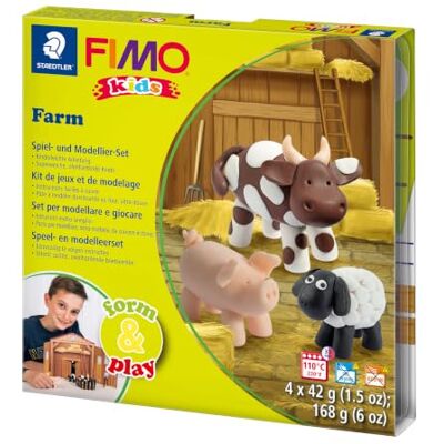 STAEDTLER FIMO kids 8034 Farm-set – 4 block à 42 g Ugnshärdande, modelleringspinne och pyssel tillbehör – kreativt knådande för barn – Art.nr. 8034 01 LY STAEDTLER FIMO kids 8034 Farm-set – 4 block à 42 g Ugnshärdande, modelleringspinne och pyssel tillbehör – kreativt knådande för barn – Art.nr. 8034 01 LY
