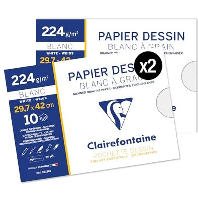 Clairefontaine 96186AMZC en uppsättning med 2 fickor för skolritningar 10 ark vitt ritpapper A3 29,7 x 42 cm 224 g perfekt för plastkonst Clairefontaine 96186AMZC en uppsättning med 2 fickor för skolritningar 10 ark vitt ritpapper A3 29,7 x 42 cm 224 g perfekt för plastkonst