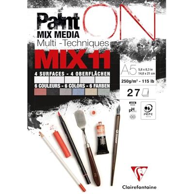 Clairefontaine 976010C Bloc Collé PaintON MIX11 Multi-techniques A5 14,8x21 cm 250g 27 Feuilles Papier Dessin Multi-techniques Assorti de 11 Papiers Multi-techniques Clairefontaine 976010C Bloc Collé PaintON MIX11 Multi-techniques A5 14,8x21 cm 250g 27 Feuilles Papier Dessin Multi-techniques Assorti de 11 Papiers Multi-techniques