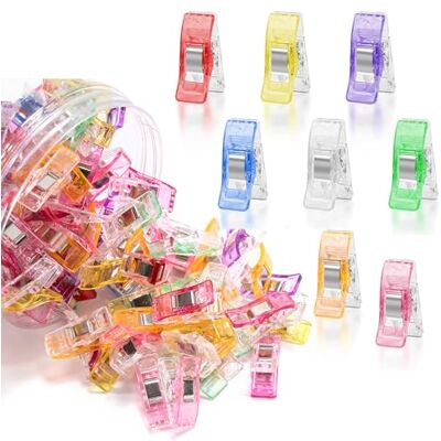 Vonsera Syklämmor tygklämmor, 100 stycken plastsyklämmor, plastklämmor med mätmarkeringar, mångsidiga sömnad, klämmor för quiltning, virkning, hantverk och stickning, tygfixering Vonsera Syklämmor tygklämmor, 100 stycken plastsyklämmor, plastklämmor med mätmarkeringar, mångsidiga sömnad, klämmor för quiltning, virkning, hantverk och stickning, tygfixering