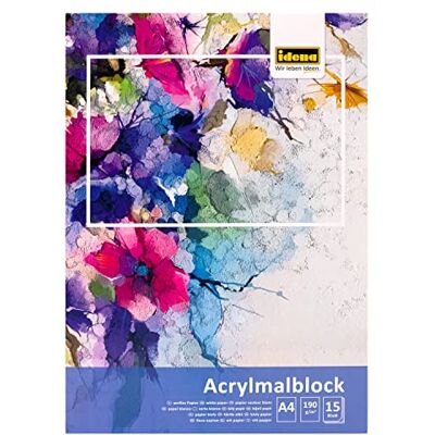 Idena 68163 – akrylfärgblock A4 med 15 ark vitt, finstrukturerat papper på 190 g/kvm, ritblock för akrylmålning och vattenfärger Idena 68163 – akrylfärgblock A4 med 15 ark vitt, finstrukturerat papper på 190 g/kvm, ritblock för akrylmålning och vattenfärger