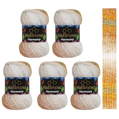 Wollbiene 5 x 100 g ullbi Harmony batik 500 gram med färggradient 30% bomull flerfärgad stickad ull virkad ull ull året runt ull (8080 grön orange brun vit) Wollbiene 5 x 100 g ullbi Harmony batik 500 gram med färggradient 30% bomull flerfärgad stickad ull virkad ull ull året runt ull (8080 grön orange brun vit)