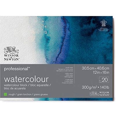 Winsor & Newton 6664012 Professionellt akvarellpapper i block – 20 ark 30,5 x 40,6 cm, 300 g/m², grovkorn, ljust naturligt vitt papper i arkiverbar kvalitet, gulbeständigt Winsor & Newton 6664012 Professionellt akvarellpapper i block – 20 ark 30,5 x 40,6 cm, 300 g/m², grovkorn, ljust naturligt vitt papper i arkiverbar kvalitet, gulbeständigt