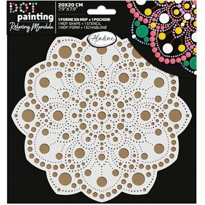 Aladine Mandala kit 20 cm i prickmålning Mandalas set med Mandala stencil och trästativ 85502 Aladine Mandala kit 20 cm i prickmålning Mandalas set med Mandala stencil och trästativ 85502
