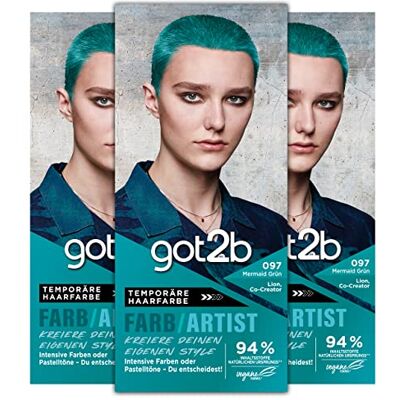 Got2B Färg/artist 097 sjöjungfru grön nivå 2 (3 x 80 ml), tillfällig hårfärg låter håret lysa i intensiva färger eller pastellfärger, hårtoningen håller 12–15 tvättar, vegansk formel Got2B Färg/artist 097 sjöjungfru grön nivå 2 (3 x 80 ml), tillfällig hårfärg låter håret lysa i intensiva färger eller pastellfärger, hårtoningen håller 12–15 tvättar, vegansk formel