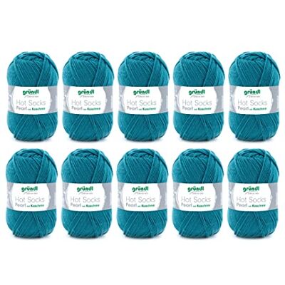 Gründl Hot Socks Pearl uni stickull (gosig mjuk strumpull av 75% merinoull, 20% polyamid, 5% kashmir, 50 g/200 m, nåltjocklek: 2,5 – 3, 10 x 50 g), blågrön (blågrön, 40 x 37 x 11 cm Gründl Hot Socks Pearl uni stickull (gosig mjuk strumpull av 75% merinoull, 20% polyamid, 5% kashmir, 50 g/200 m, nåltjocklek: 2,5 – 3, 10 x 50 g), blågrön (blågrön, 40 x 37 x 11 cm