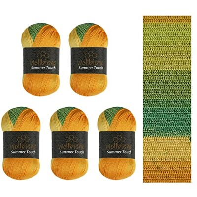 Wollbiene Ullbi Summer Touch batik 5 x 100 gram ull flerfärgad med färggradient, 500 gram merceriserad stickull mikrofiberakryl (509 citrus) Wollbiene Ullbi Summer Touch batik 5 x 100 gram ull flerfärgad med färggradient, 500 gram merceriserad stickull mikrofiberakryl (509 citrus)