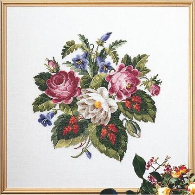 Permin korsstygn broderiförpackning rosa/blad räkningsmönster Permin korsstygn broderiförpackning rosa/blad räkningsmönster