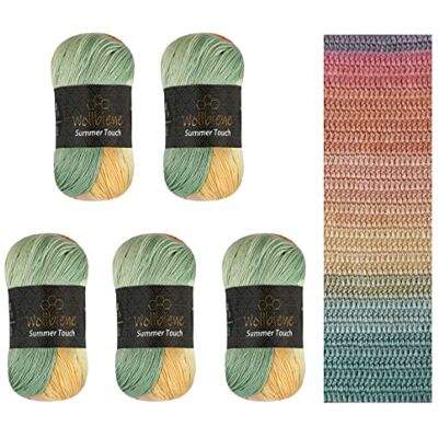 Wollbiene Summertouch5 Garn, 501 Gul-Orange-Mynta, 100 g x 5 stycken Wollbiene Summertouch5 Garn, 501 Gul-Orange-Mynta, 100 g x 5 stycken