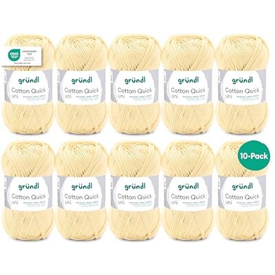 Gründl Ull Cotton Quick uni – tunn ull för virkning – stickgarn – virkgarn – glänsande och hudvänligt – 100% bomull – 10 nystan 50 g/125 m – nåltjocklek 3–4 – pastellgul Gründl Ull Cotton Quick uni – tunn ull för virkning – stickgarn – virkgarn – glänsande och hudvänligt – 100% bomull – 10 nystan 50 g/125 m – nåltjocklek 3–4 – pastellgul