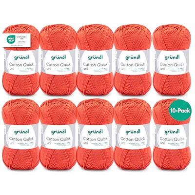 Gründl ull Cotton Quick Uni – 10 x 50 g – stickgarn – virkgarn – 100% bomull – hudvänligt och enkelt underhåll – nåltjocklek 3–4 – orange Gründl ull Cotton Quick Uni – 10 x 50 g – stickgarn – virkgarn – 100% bomull – hudvänligt och enkelt underhåll – nåltjocklek 3–4 – orange