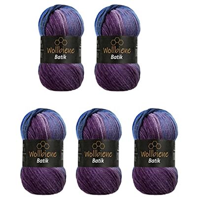 Wollbiene 5 x 100 g ullbi batik 500 gram ull med färggradient flerfärgad stickad ull virkull (5900 lila bärblå) Wollbiene 5 x 100 g ullbi batik 500 gram ull med färggradient flerfärgad stickad ull virkull (5900 lila bärblå)