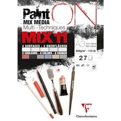 Clairefontaine 976012C Bloc Collé PaintON MIX11 Multi-techniques A3 29,7x42 cm 250g 27 Feuilles Papier Dessin Multi-techniques Assorti de 11 Papiers Multi-Techniques Clairefontaine 976012C Bloc Collé PaintON MIX11 Multi-techniques A3 29,7x42 cm 250g 27 Feuilles Papier Dessin Multi-techniques Assorti de 11 Papiers Multi-Techniques