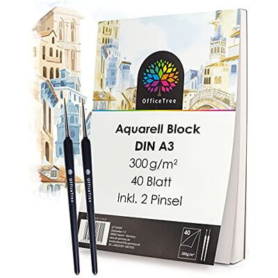 OfficeTree Akvarellpapper A3-40 ark med 2 borstar 300 g akvarellpapper OfficeTree Akvarellpapper A3-40 ark med 2 borstar 300 g akvarellpapper