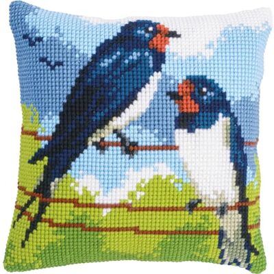 Vervaco Kudde med korsstygn svalor, ecru, ca. 40 x 40 cm Vervaco Kudde med korsstygn svalor, ecru, ca. 40 x 40 cm