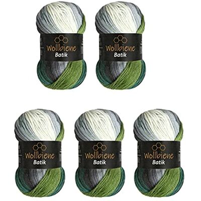 Wollbiene 5 x 100 g ullbi batik 500 gram ull med färggradient flerfärgad stickad ull virkull (5700 svart grå grön) Wollbiene 5 x 100 g ullbi batik 500 gram ull med färggradient flerfärgad stickad ull virkull (5700 svart grå grön)