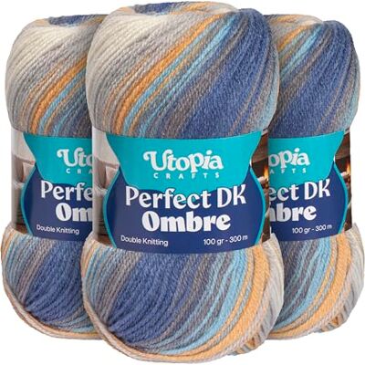 Utopia Crafts DK Ombre flerfärgad dubbelstickningsgarn 3 x 100 g (001) Utopia Crafts DK Ombre flerfärgad dubbelstickningsgarn 3 x 100 g (001)