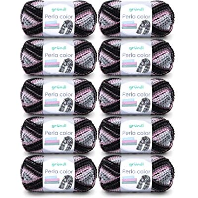 Gründl Ull Perla color (ulliknande handstickgarn tillverkat av 100% polyester, 100 g/90 m, nåltjocklek: 8–9, 10 x 100 g), silver-grå-rosa-svart-brun Gründl Ull Perla color (ulliknande handstickgarn tillverkat av 100% polyester, 100 g/90 m, nåltjocklek: 8–9, 10 x 100 g), silver-grå-rosa-svart-brun