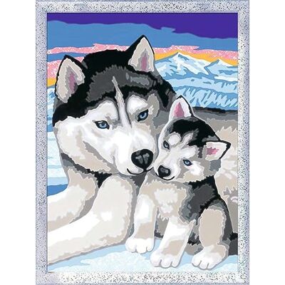 Ravensburger CreArt 28479 Husky Kiss Målning med siffror Hund för barn från 7 år och uppåt, målningsset med ram, pensel och akrylfärger, present till flickor och pojkar, med glitter Ravensburger CreArt 28479 Husky Kiss Målning med siffror Hund för barn från 7 år och uppåt, målningsset med ram, pensel och akrylfärger, present till flickor och pojkar, med glitter