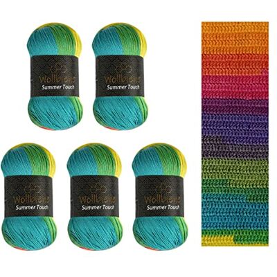 Wollbiene Ullbi Summer Touch batik 5 x 100 gram ull flerfärgad med färggradient, 500 gram merceriserad stickull mikrofiberakryl (504 regnbåge) Wollbiene Ullbi Summer Touch batik 5 x 100 gram ull flerfärgad med färggradient, 500 gram merceriserad stickull mikrofiberakryl (504 regnbåge)