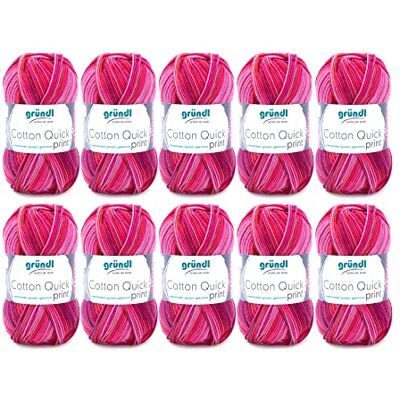 Gründl Cotton Quick Print stickgarn/virkgarn (färgglatt garn tillverkat av 100% bomull, OEKO-TEX certifierad, 50 g/125 m, nåltjocklek: 3 – 4, 10 x 50 g), fuchsia-röd-multicolor Gründl Cotton Quick Print stickgarn/virkgarn (färgglatt garn tillverkat av 100% bomull, OEKO-TEX certifierad, 50 g/125 m, nåltjocklek: 3 – 4, 10 x 50 g), fuchsia-röd-multicolor