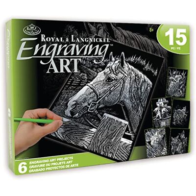 Pracht Creatives Hobby Royal & Langnickel – klösbilder set husdjur, silver, 6 bilder, häst, hundvalp och co, repbilder för barn och vuxna, med 2 repstift och mallar Pracht Creatives Hobby Royal & Langnickel – klösbilder set husdjur, silver, 6 bilder, häst, hundvalp och co, repbilder för barn och vuxna, med 2 repstift och mallar