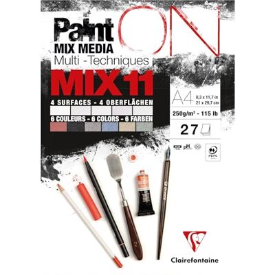 Clairefontaine 976011C Bloc Collé PaintON MIX11 Multi-techniques A4 21x29,7 cm 250g 27 Feuilles Papier Dessin Multi-techniques Assorti de 11 Papiers Multi-techniques Clairefontaine 976011C Bloc Collé PaintON MIX11 Multi-techniques A4 21x29,7 cm 250g 27 Feuilles Papier Dessin Multi-techniques Assorti de 11 Papiers Multi-techniques