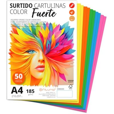OFITURIA A4-färgade kartonger, färgglada blad för kreativ fritid, utbildning, hem, konst eller kontor levande toner (50 blad, levande sortiment) OFITURIA A4-färgade kartonger, färgglada blad för kreativ fritid, utbildning, hem, konst eller kontor levande toner (50 blad, levande sortiment)