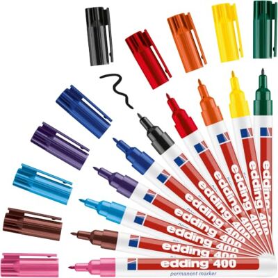edding 400 permanent markör – flerfärgad – 10 pennor – fin rund spets 1 mm – vattentät, snabbtorkande, smutssäkra pennor – för kartong, plast, trä, metall, glas och tyg edding 400 permanent markör – flerfärgad – 10 pennor – fin rund spets 1 mm – vattentät, snabbtorkande, smutssäkra pennor – för kartong, plast, trä, metall, glas och tyg